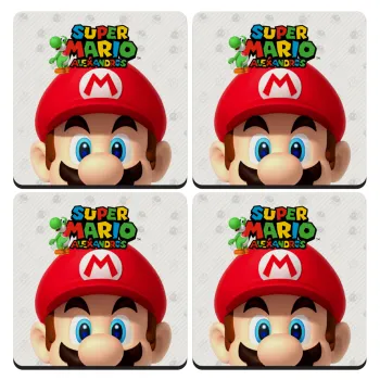 Super mario head, ΣΕΤ 4 Σουβέρ ξύλινα τετράγωνα (9cm)