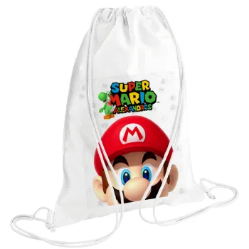 Super mario head, Τσάντα πλάτης πουγκί GYMBAG λευκή (28x40cm)