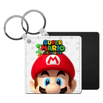 Super mario head, Μπρελόκ Δερματίνη, τετράγωνο ΜΑΥΡΟ (5x5cm)