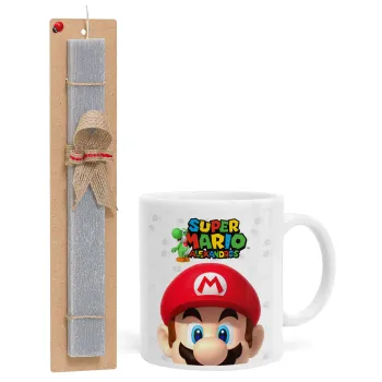 Super mario head, Easter Set, Ceramic Cup (330ml) & Easter aromatic flat candle (30cm) (GRAY)