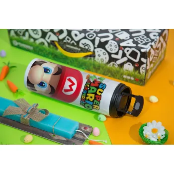 Super mario head, Πασχαλινή Λαμπάδα με Travel Tumbler θερμό με διπλό καπάκι (600ml, BPA free) & κερί αρωματικό πλακέ (30cm) (ΤΙΡΚΟΥΑΖ)