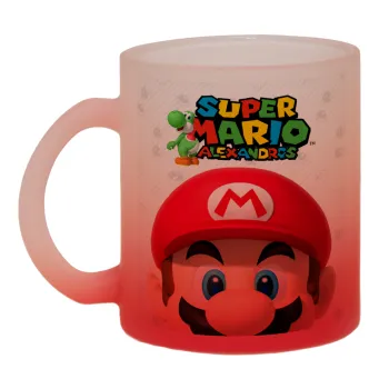 Super mario head, Κούπα γυάλινη δίχρωμη με βάση το κόκκινο ματ, 330ml