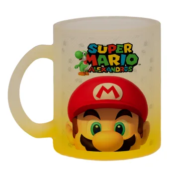 Super mario head, Κούπα γυάλινη δίχρωμη με βάση το κίτρινο ματ, 330ml