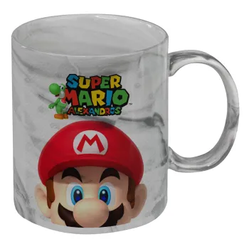 Super mario head, Κούπα κεραμική, marble style (μάρμαρο), 330ml