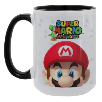 Super mario head, Κούπα Mega 15oz, κεραμική Μαύρη, 450ml