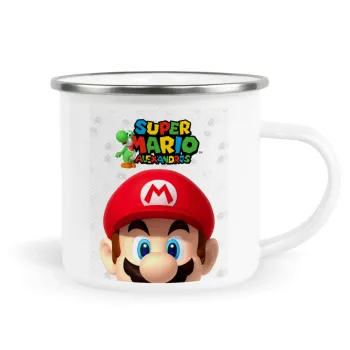 Super mario head, Metallic enamel cup white 360ml