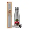 Easter Set, metallic Inox water bottle (750ml) & aromatic flat Easter candle (30cm) (GRAY)