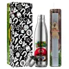 Easter Set, metallic stainless thermos flask (500ml) & scented flat Easter candle (30cm) (GRAY)