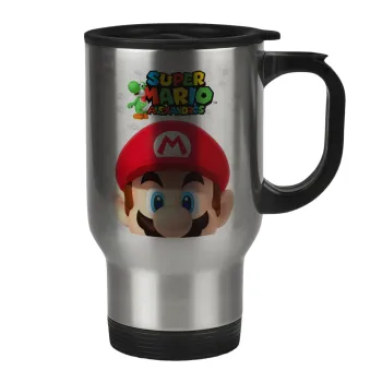Super mario head, Κούπα ταξιδιού ανοξείδωτη με καπάκι, διπλού τοιχώματος (θερμό) 450ml