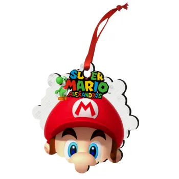 Super mario head, Christmas ornament snowflake wooden 7.5cm