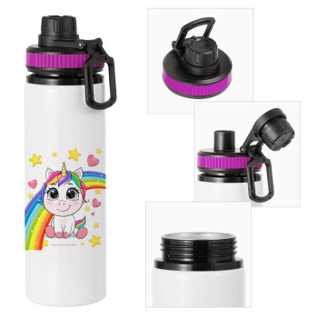 Unicorn baby με όνομα, Metallic water bottle with safety lid, 850ml aluminum