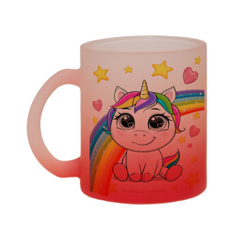 Unicorn baby με όνομα, Κούπα γυάλινη δίχρωμη με βάση το κόκκινο ματ, 330ml