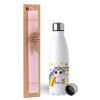 Easter Set, metallic stainless steel water bottle (750ml) & scented flat Easter candle (30cm) (PINK)