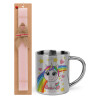 Easter Set, metallic thermal cup (300ml) & aromatic flat Easter candle (30cm) (PINK)