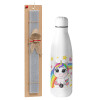 Easter Set, metallic stainless thermos bottle (500ml) & scented flat Easter candle (30cm) (GRAY)