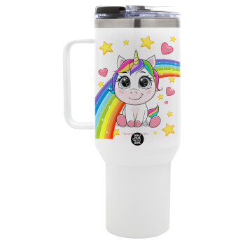 Unicorn baby με όνομα, Mega Tumbler με καπάκι, διπλού τοιχώματος (θερμό) 1,2L