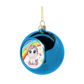 Unicorn baby με όνομα, Χριστουγεννιάτικη μπάλα δένδρου Μπλε 8cm