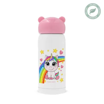 Unicorn baby με όνομα, Ροζ ανοξείδωτο παγούρι θερμό (Stainless steel), 320ml