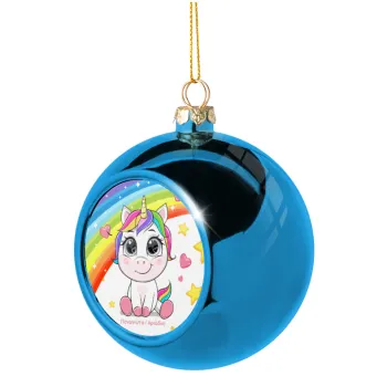 Unicorn baby με όνομα, Blue Christmas tree ball ornament 8cm