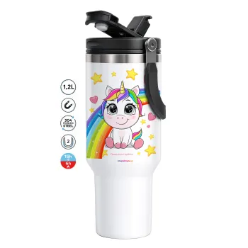 Unicorn baby με όνομα, Mega Stainless steel Tumbler with lid, double wall 1,2L