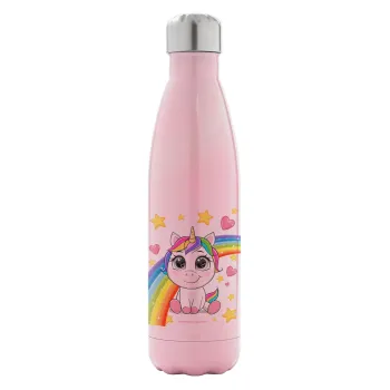 Unicorn baby με όνομα, Metal mug thermos Pink Iridiscent (Stainless steel), double wall, 500ml