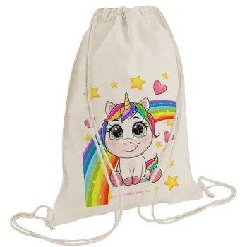Unicorn baby με όνομα, Backpack bag GYMBAG natural (28x40cm)