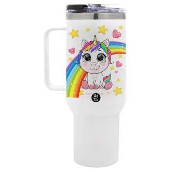 Unicorn baby με όνομα, Mega Tumbler με καπάκι, διπλού τοιχώματος (θερμό) 1,2L