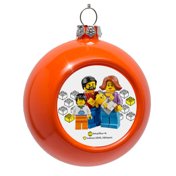 Τύπου Lego family, Orange Christmas tree ornament bauble 8cm