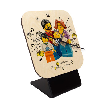 Τύπου Lego family, Επιτραπέζιο ρολόι σε φυσικό ξύλο (10cm)