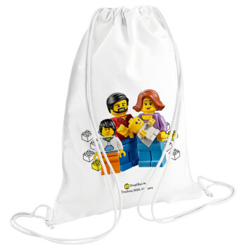 Τύπου Lego family, Τσάντα πλάτης πουγκί GYMBAG λευκή (28x40cm)