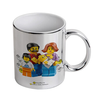 Τύπου Lego family, Mug ceramic, silver mirror, 330ml