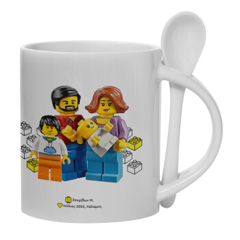 Τύπου Lego family, Ceramic coffee mug with Spoon, 330ml (1pcs)