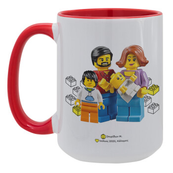 Τύπου Lego family, Κούπα Mega 15oz, κεραμική Κόκκινη, 450ml