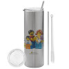 Tumbler stainless steel Silver 600ml, with metal straw & cleaning brush