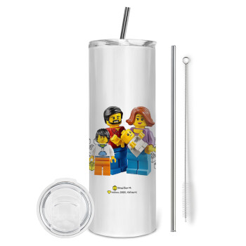 Τύπου Lego family, Tumbler stainless steel 600ml, with metal straw & cleaning brush