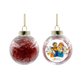 Τύπου Lego family, Transparent Christmas tree ball ornament with red filling 8cm