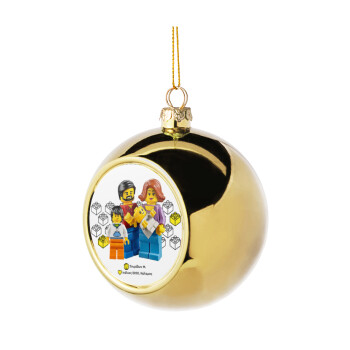 Τύπου Lego family, Golden Christmas tree ball ornament 8cm