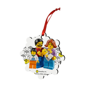 Τύπου Lego family, Χριστουγεννιάτικο στολίδι snowflake ξύλινο 7.5cm