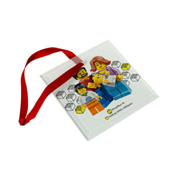 Τύπου Lego family, Χριστουγεννιάτικο στολίδι γυάλινο τετράγωνο 9x9cm