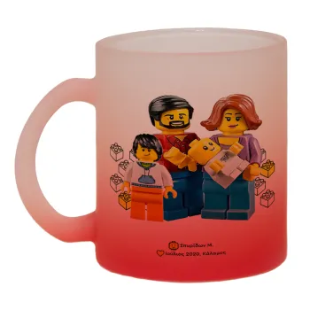 Τύπου Lego family, Κούπα γυάλινη δίχρωμη με βάση το κόκκινο ματ, 330ml