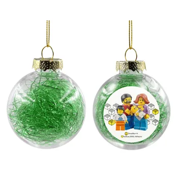 Τύπου Lego family, Transparent Christmas tree ball ornament with green filling 8cm