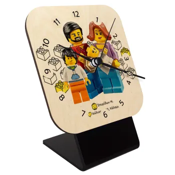 Τύπου Lego family, Επιτραπέζιο ρολόι σε φυσικό ξύλο (10cm)