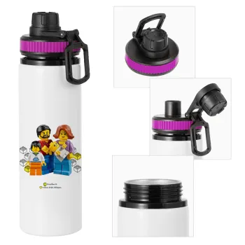 Τύπου Lego family, Metallic water bottle with safety lid, 850ml aluminum