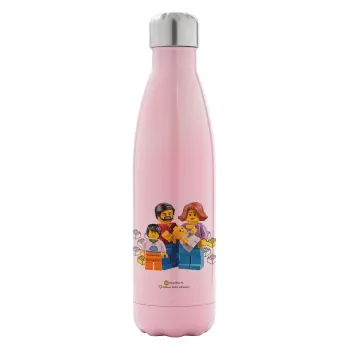 Τύπου Lego family, Metal mug thermos Pink Iridiscent (Stainless steel), double wall, 500ml