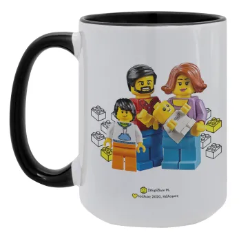 Τύπου Lego family, Κούπα Mega 15oz, κεραμική Μαύρη, 450ml