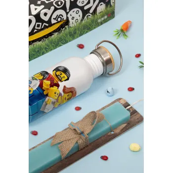 Τύπου Lego family, Πασχαλινή Λαμπάδα με παγούρι μεταλλικό (620ml, stainless steel) & κερί αρωματικό πλακέ (30cm) (ΤΙΡΚΟΥΑΖ)
