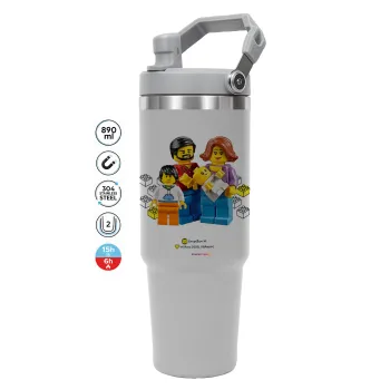 Τύπου Lego family, GREY color, 890ml (30oz) stainless Steel Tumbler with Handle