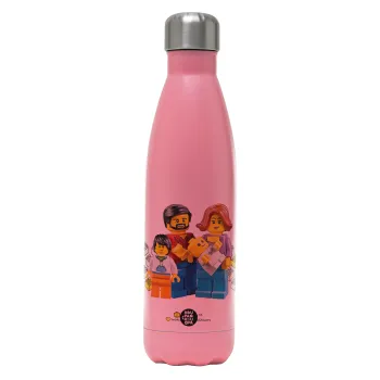 Τύπου Lego family, Metal mug thermos Pink Mat (Stainless steel), double wall, 500ml