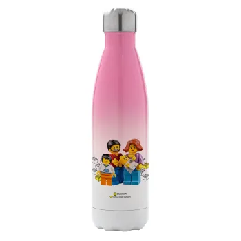 Τύπου Lego family, Metal mug thermos Pink/White (Stainless steel), double wall, 500ml