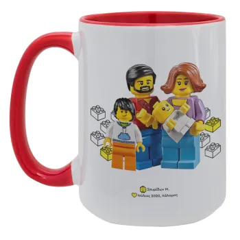 Τύπου Lego family, Κούπα Mega 15oz, κεραμική Κόκκινη, 450ml
